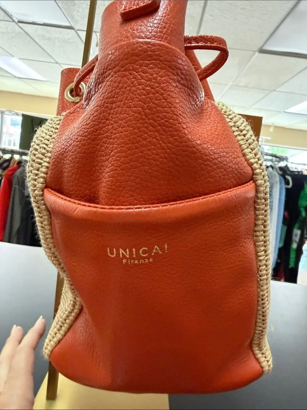 Textured Straw-Front Hobo Bag in Orange